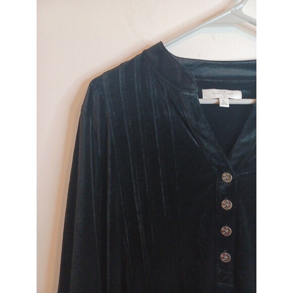 New Directions Crushed Velvet Popover Top L Black V Neck Quiet Luxury Old Money - Picture 5 of 9